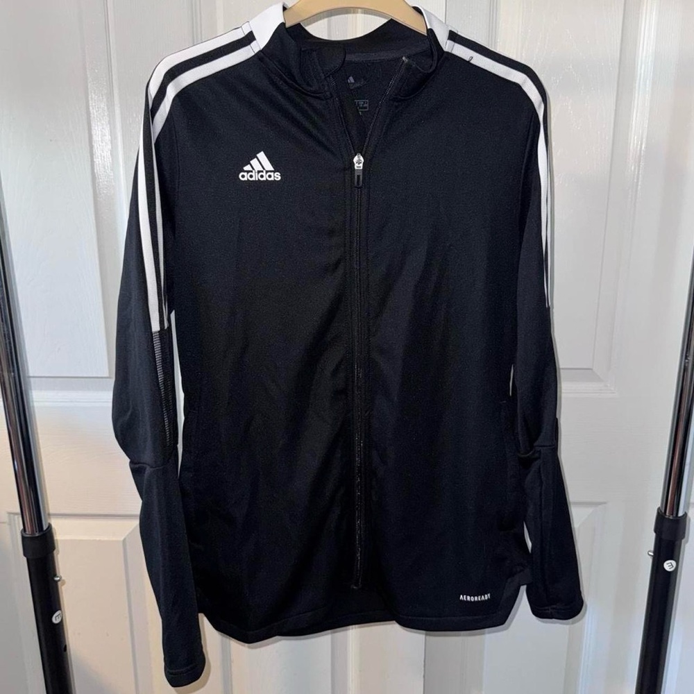Adidas Men's Black and White zip up jacket
